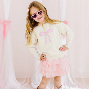 Sweet Wink - Coquette Bow Patch Sweatshirt - Natural