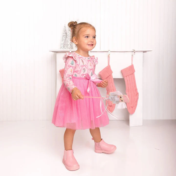 Nutcracker Trellis Christmas Long Sleeve Tutu Dress