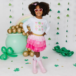 Sweet Wink - Lucky Coquette St. Patrick's Day Long Sleeve Shirt - White