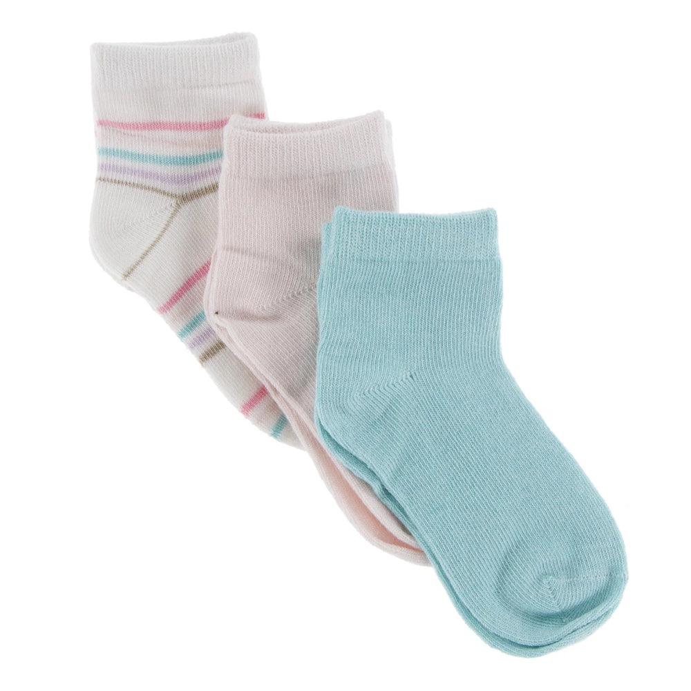 Kicked Pants - Ankle Socks Set of 3 in Macaroon, Cupcake Stripe and Summer Sky