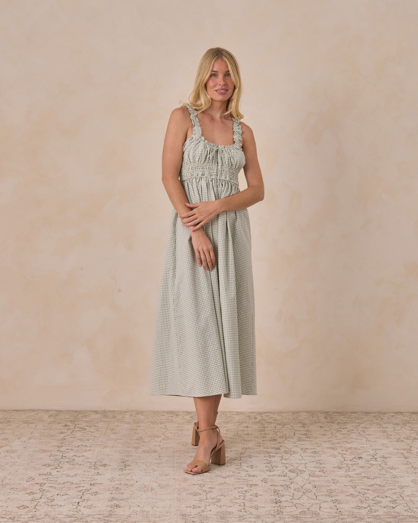 Women's Eucalyptus Check Jane Dress by Noralee, featuring a stylish check pattern and a flattering fit, shown on a model.
