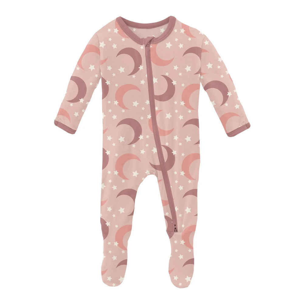 Kickee Pants - Print Footie with 2 Way Zipper in Peach Blossom Moon and Stars