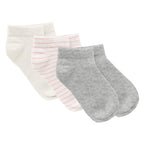 Kickee Pants -  Print Ankle Socks Set of 3 in Heathered Mist, Lotus Sweet Stripe & Natural