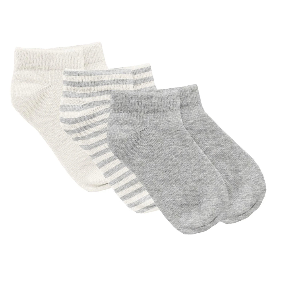 Kickee Pants - Print Ankle Socks Set of 3 in Heathered Mist, Heathered Mist Sweet Stripe & Natural