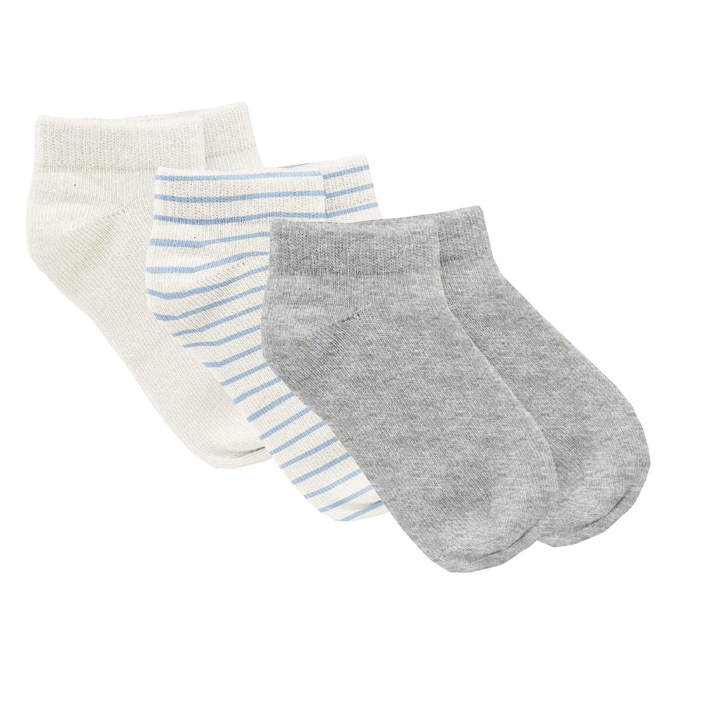 Kickee Pants -  Print Ankle Socks Set of 3 in Heathered Mist, Pond Sweet Stripe & Natural