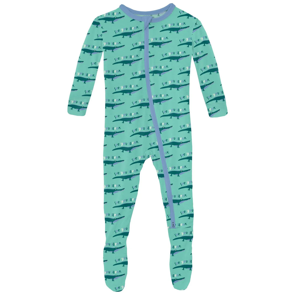 Kickee Pants - Print Footie with 2 Way Zipper in Glass Later Alligator