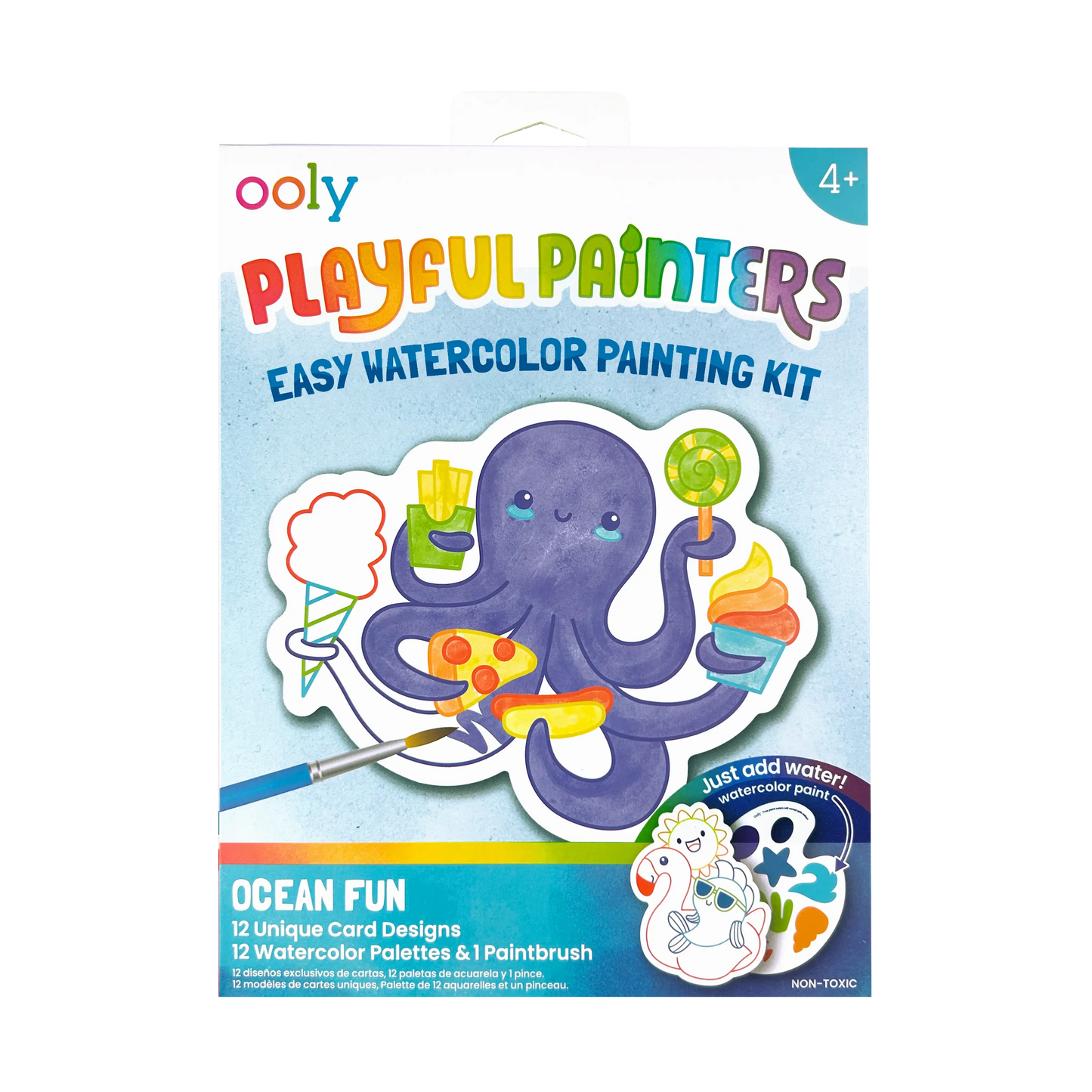 Ooly Playful Painters Easy Watercolor Painting Kit Ocean Fun with colorful paints and brushes in vibrant packaging
