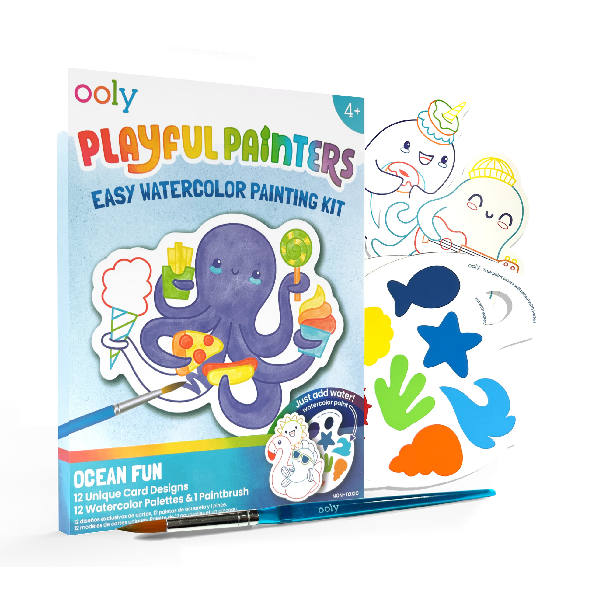 Ooly Playful Painters Easy Watercolor Painting Kit featuring ocean-themed paints and brushes for creative watercolor art.