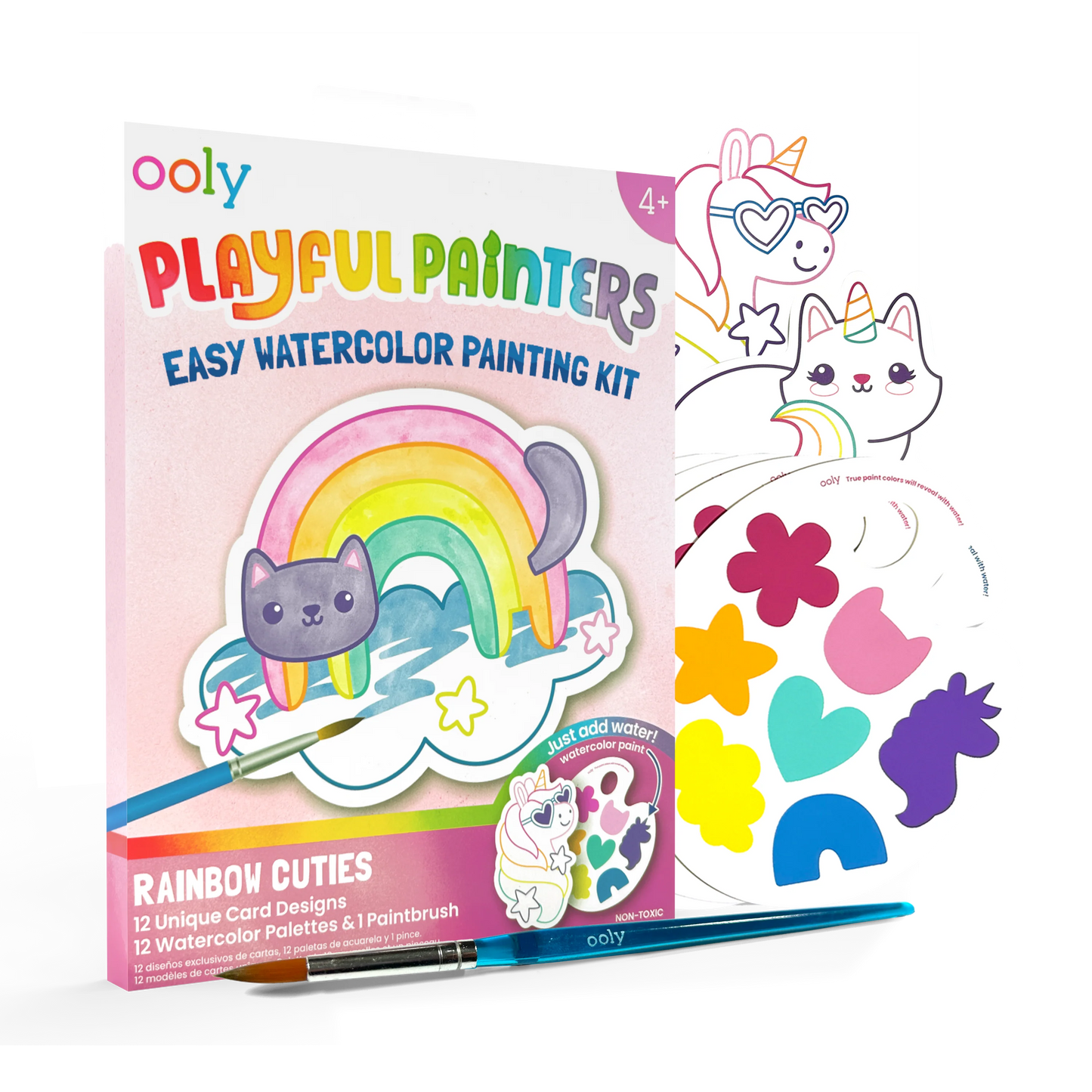 Ooly Playful Painters watercolor painting kit featuring rainbow cutie designs and easy-to-use watercolor supplies for kids.