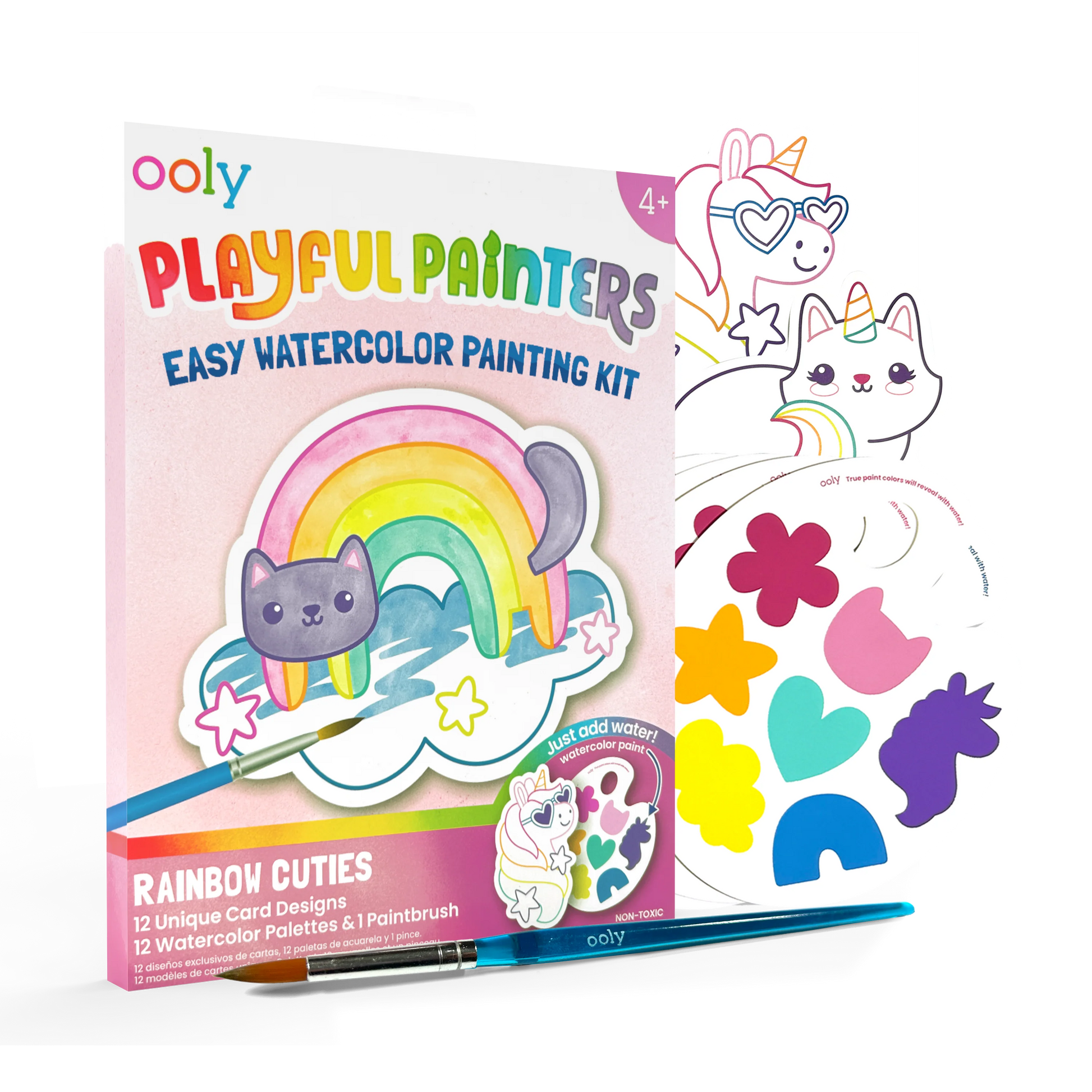 Ooly Playful Painters watercolor painting kit featuring rainbow cutie designs and easy-to-use watercolor supplies for kids.