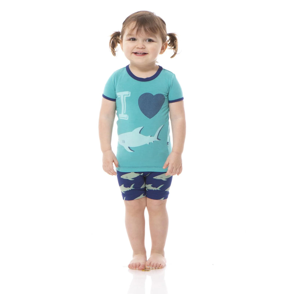 Kickee Pants - Short Sleeve Graphic Tee Pajama Set with Shorts in Flag Blue Sharky