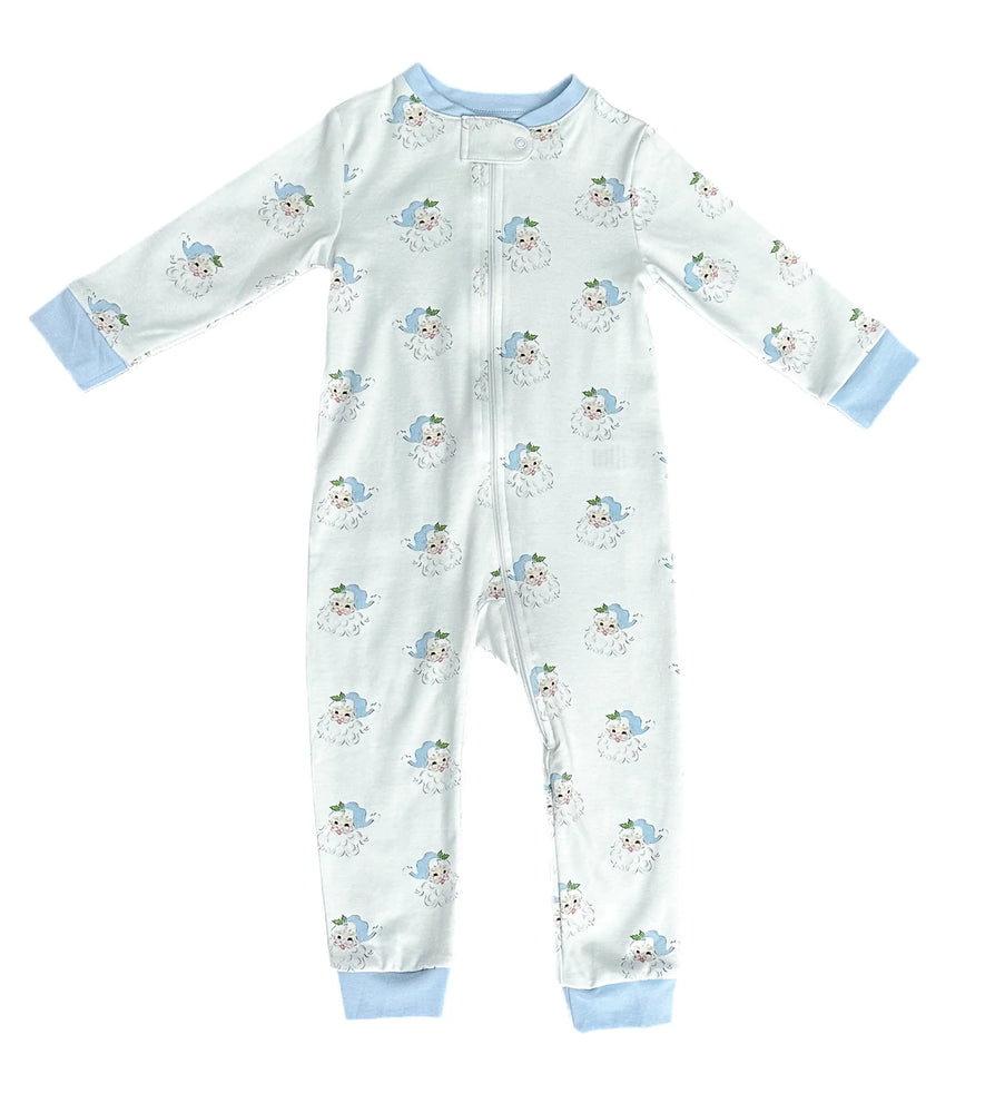 James & Lottie - Boys One Piece Zip Up Jammies Blue Santa