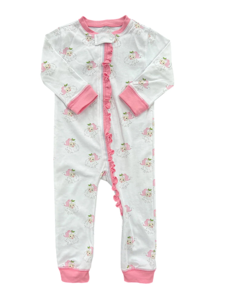 James & Lottie - One Piece Zip Up Jammies Pink Santa