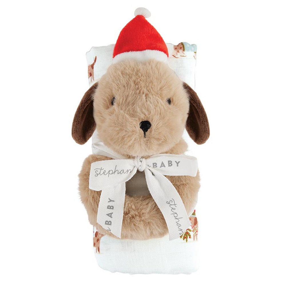 Stephan Baby - Swaddle Blanket - Plush Dog Rattle