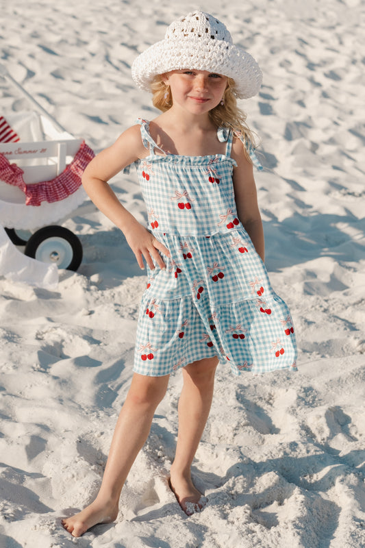 Little Cherry Tier Twirl Dress by In My Jammers, featuring colorful tiered fabric and playful design for young children.