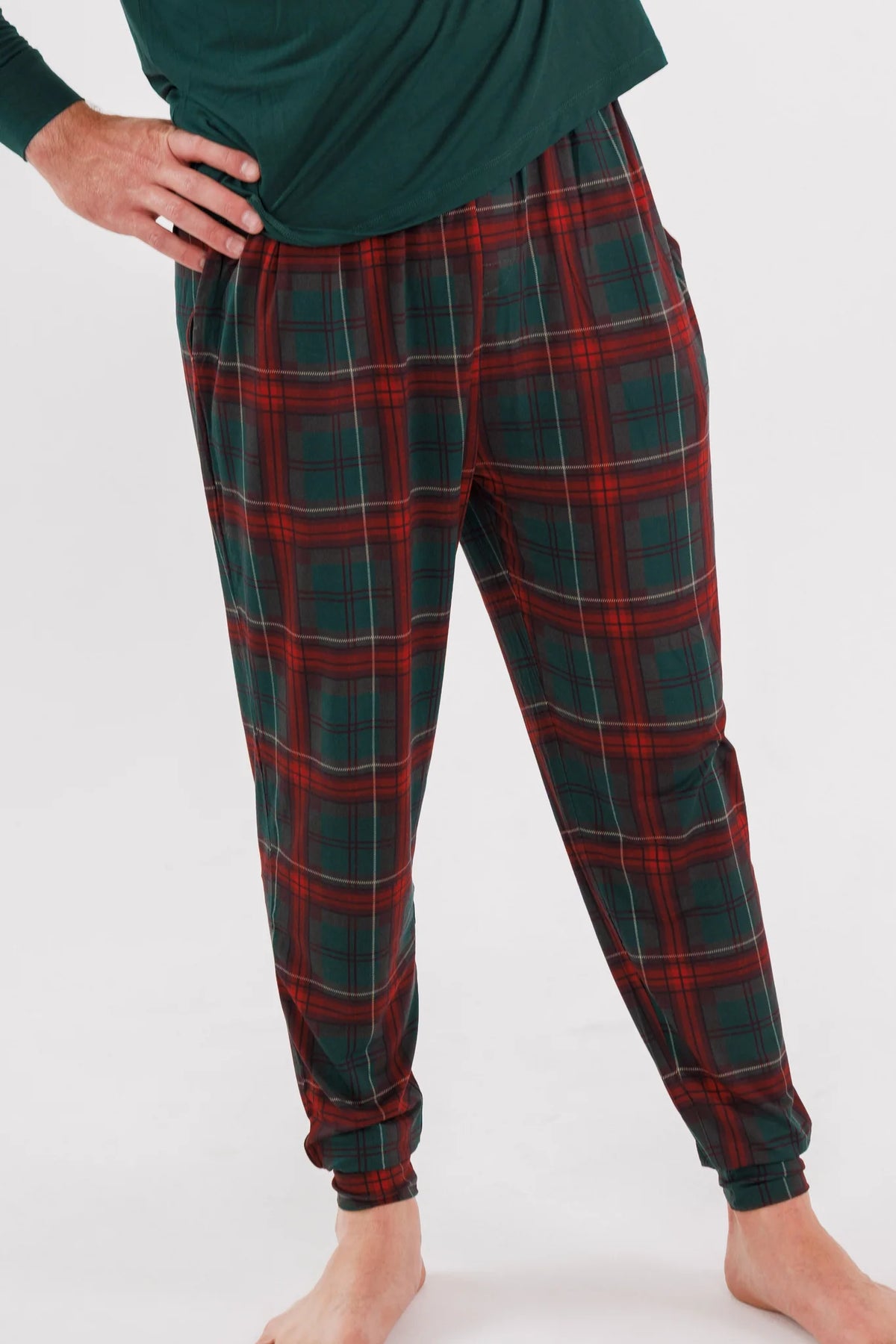 Holiday Heritage Plaid Men's Joggers by In My Jammers, featuring festive plaid fabric and comfortable fit, front view.