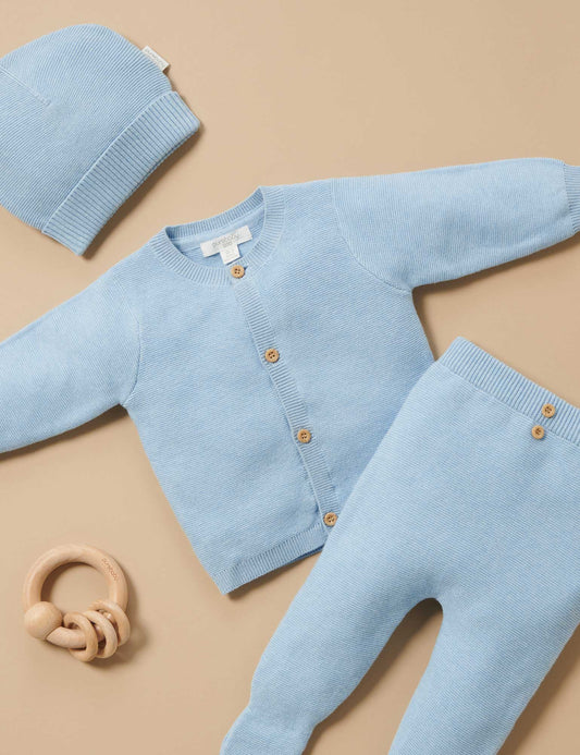 Purebaby - Blue Textured Cardigan and Legging Set