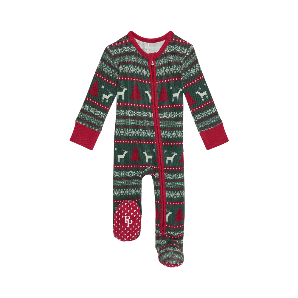 Posh Peanut - Holiday Fair Isle - Footie Zippered One Piece