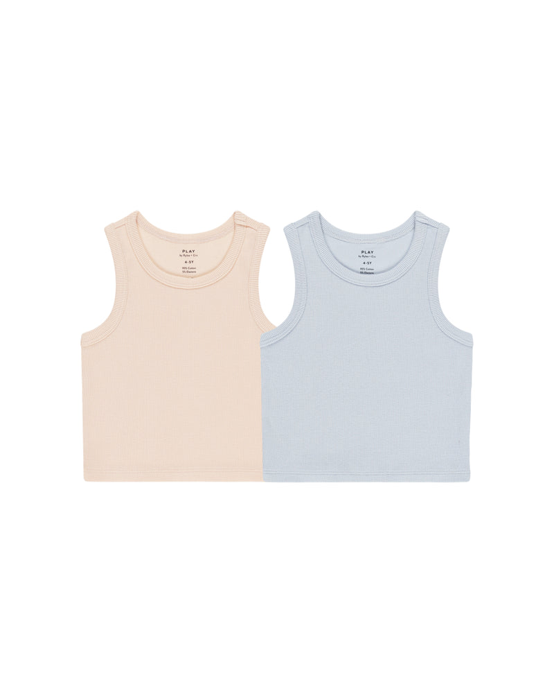 Rylee & Cru - Ribbed Tank Set || Shell, Light Blue