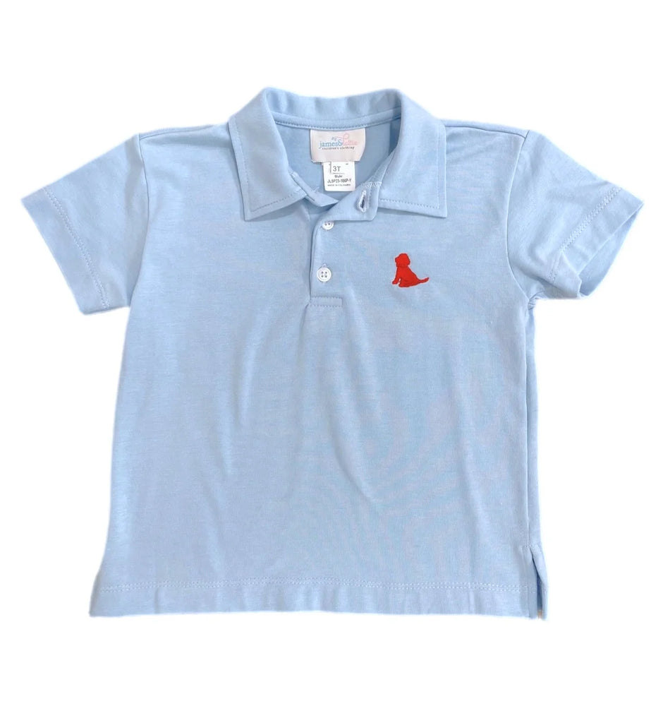James & Lottie - Light Blue Polo with Red Puppy