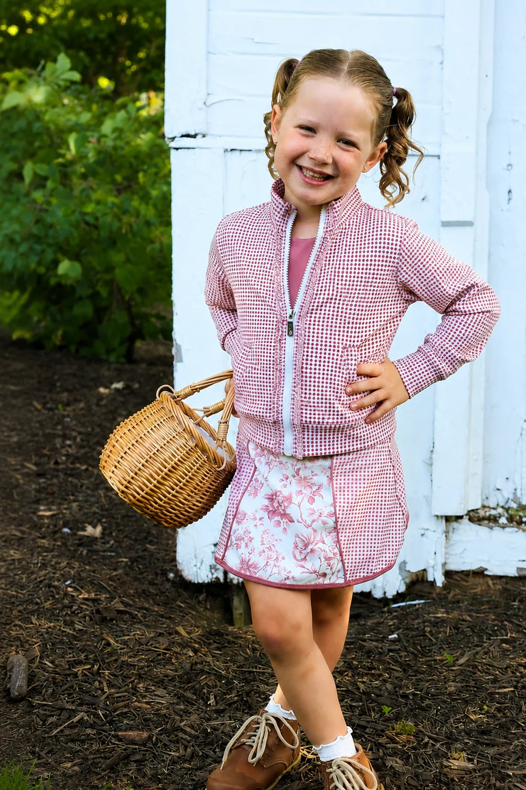 Floral Gingham Zip Up Skort Set