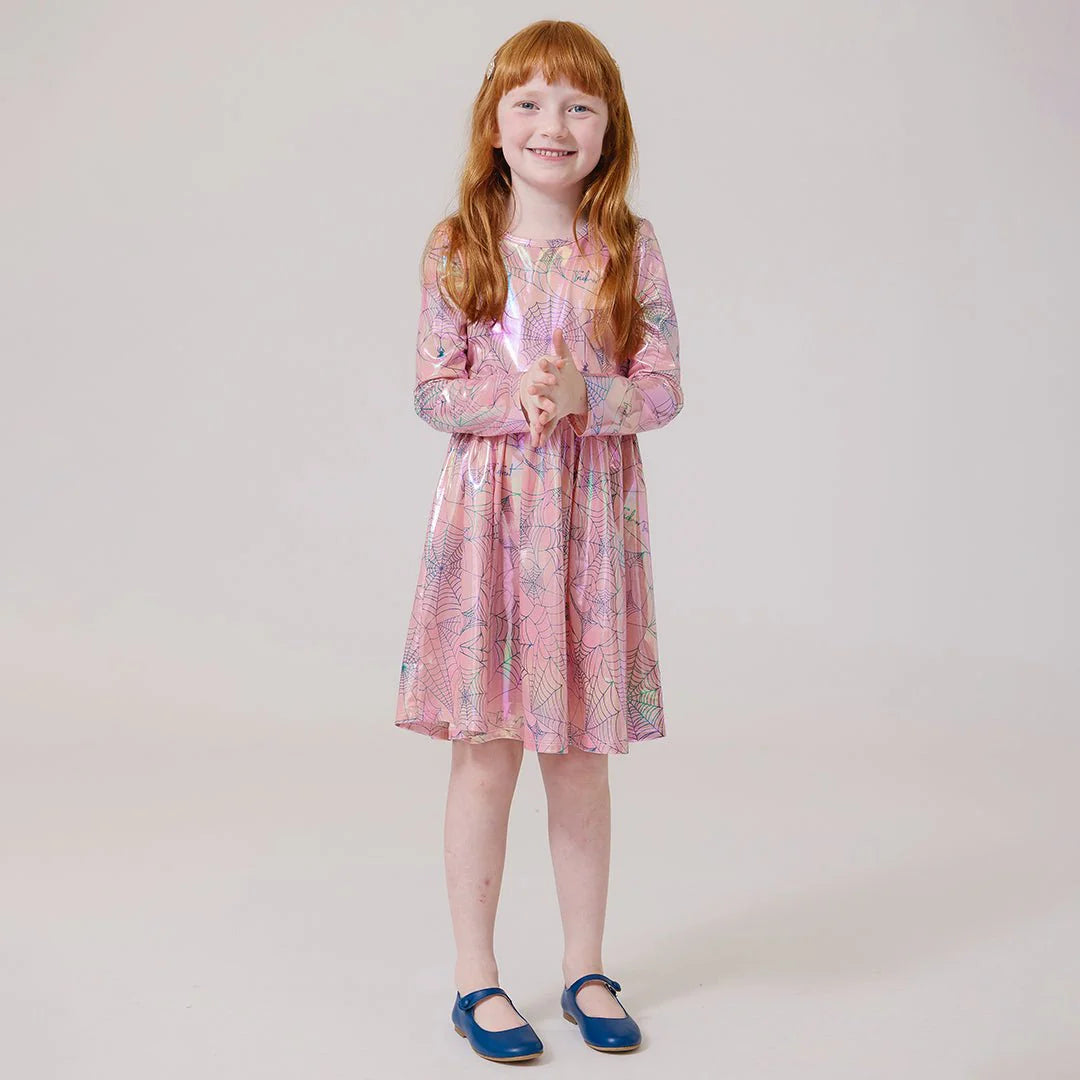 Pink Spider Web Girls Lame Steph Dress