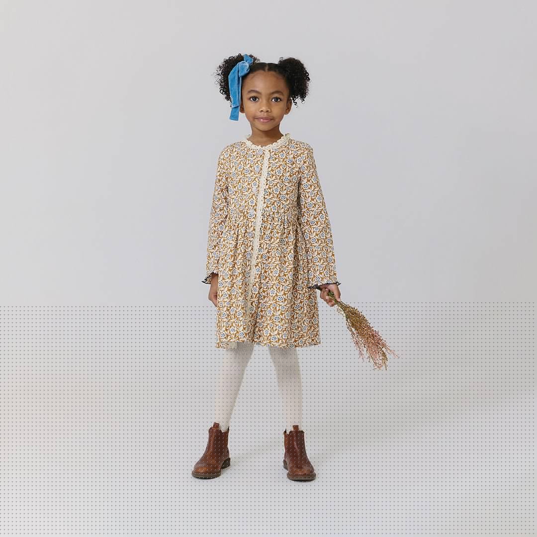 Gold Climbing Floral Girls Autumn Dress