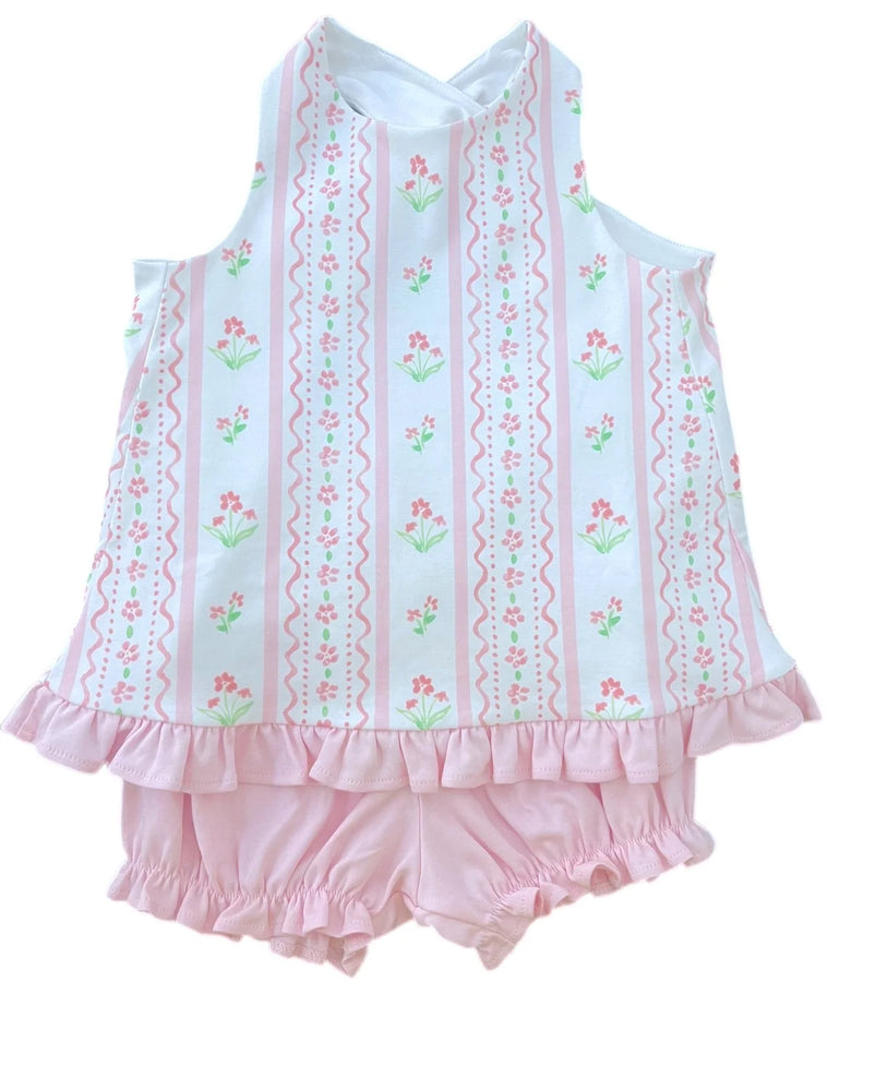 James & Lottie - Pink Floral Scallop Poppy Bloomer Set