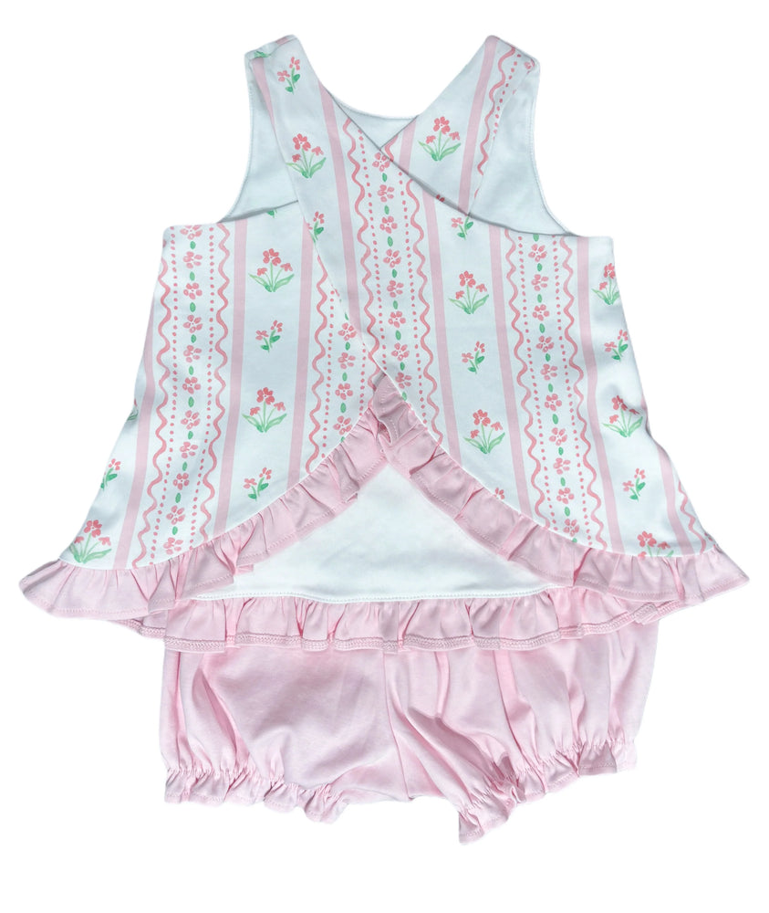 
            
                Load image into Gallery viewer, James &amp;amp; Lottie - Pink Floral Scallop Poppy Bloomer Set
            
        