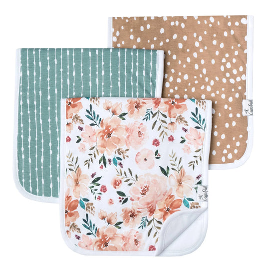 Copper Pearl Autumn premium burp cloths featuring soft, absorbent fabric with a stylish fall-inspired pattern.