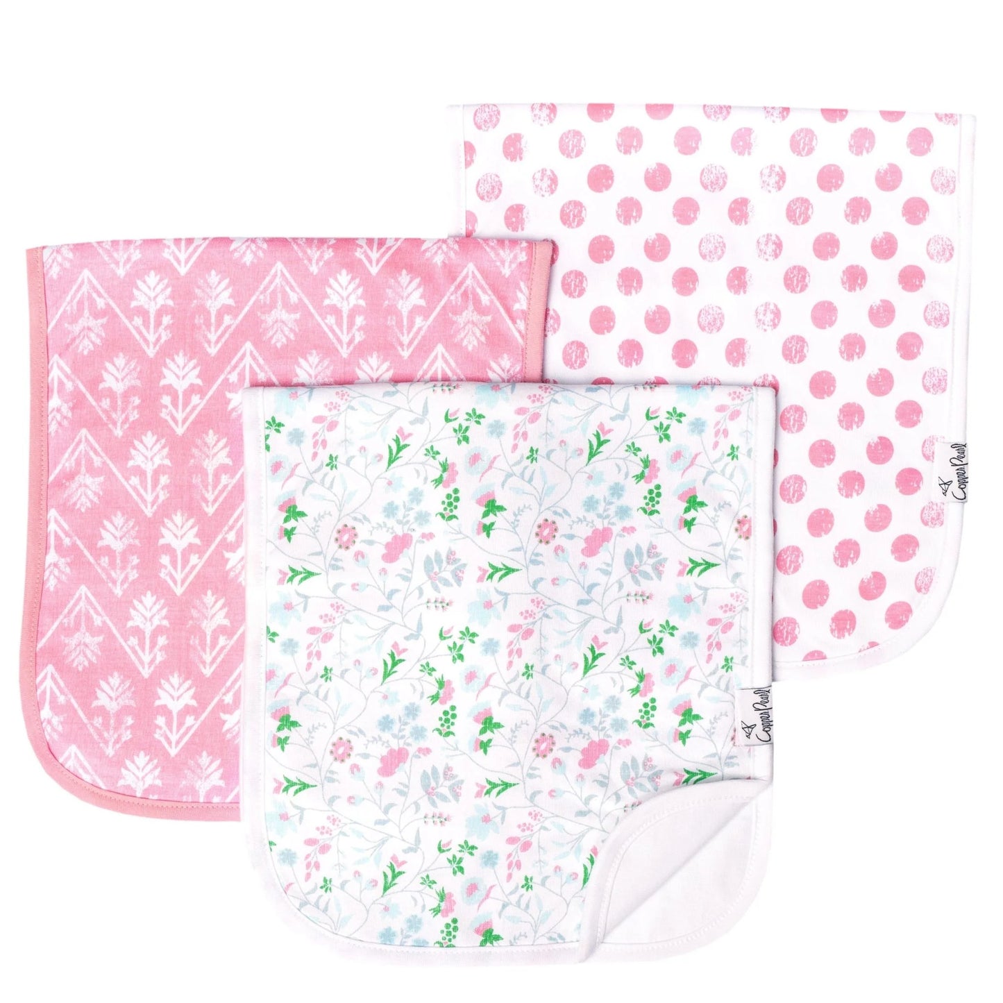 Copper Pearl Claire Premium Burp Cloths displayed with soft, absorbent fabric and stylish design for comfortable baby feeding.