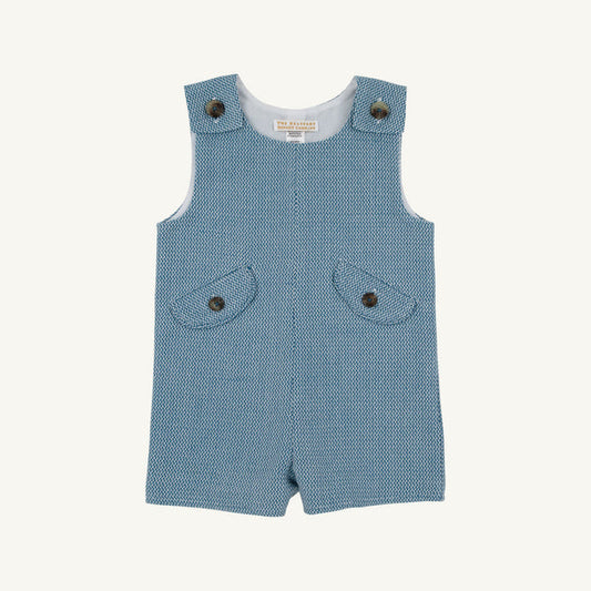 Baby boy's Barnsley Blue Tweed Prescott pocket jon jon by The Beaufort Bonnet Company, featuring a classic tweed fabric and front pocket.