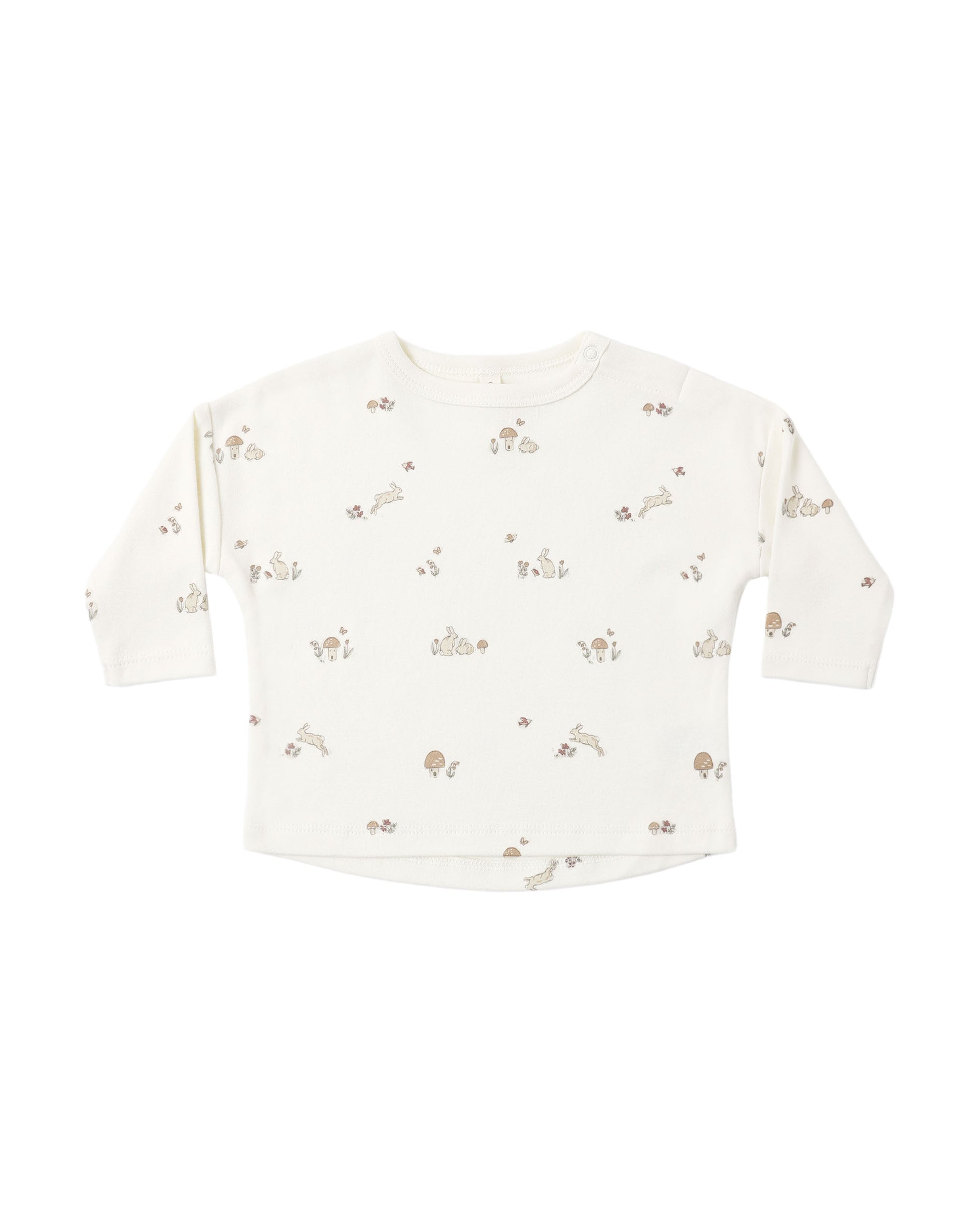 Ivory long sleeve tee with bunny print from Quincy Mae, featuring soft fabric and casual fit for kids.