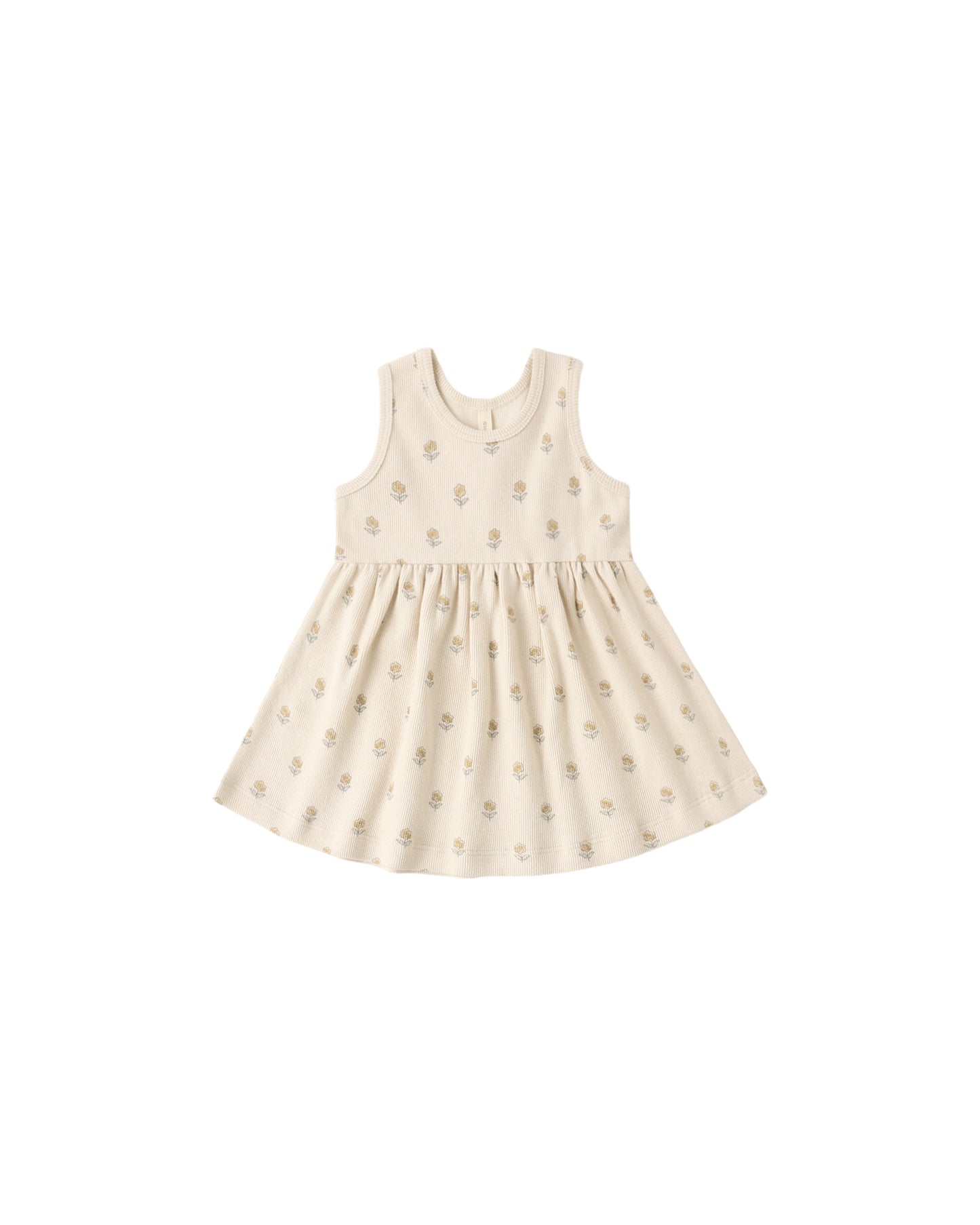 Cream-colored Quincy Mae Buttercup Ribbed Tank Dress hanging on a hanger with a simple background.