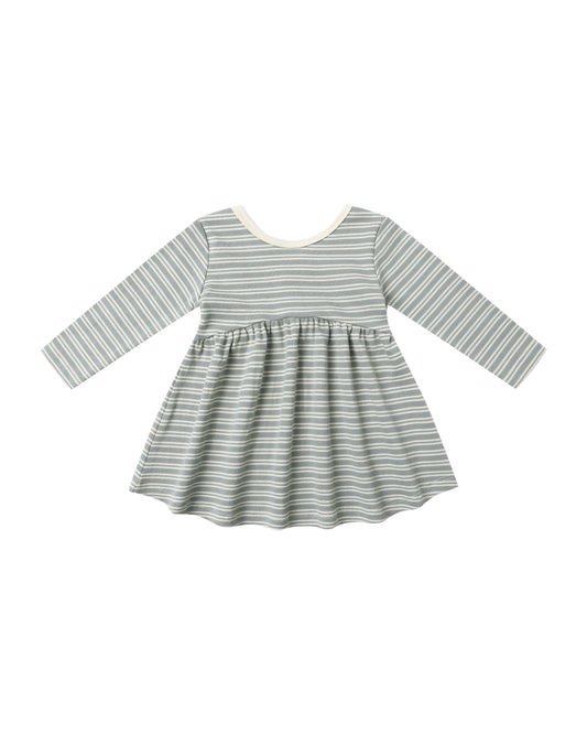 Steel Blue Microstripe Ribbed Longsleeve Dress