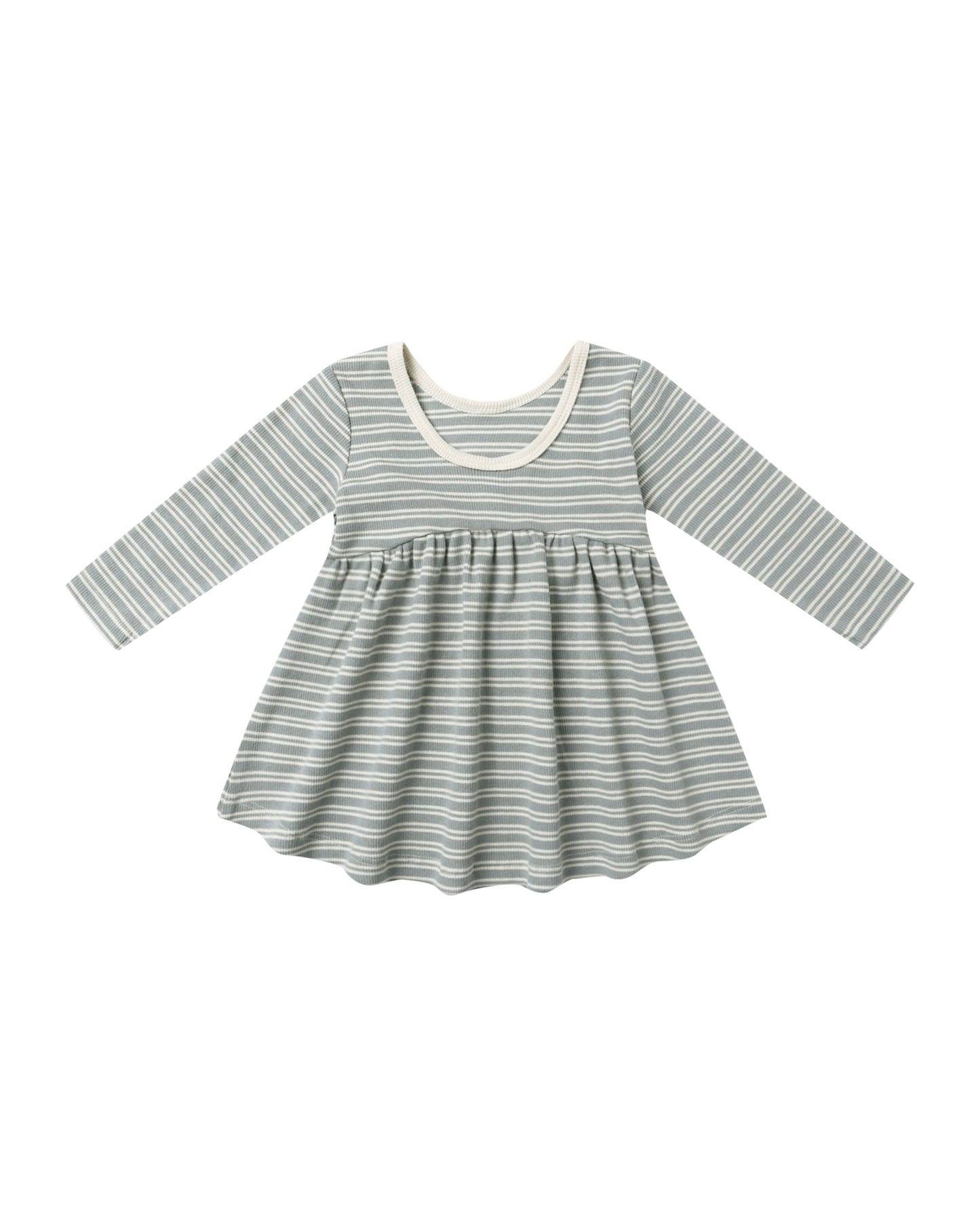 Steel Blue Microstripe Ribbed Longsleeve Dress