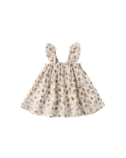 Natural Bloom ruffle tank dress by Quincy Mae, featuring soft fabric and ruffle details, displayed on a hanger.