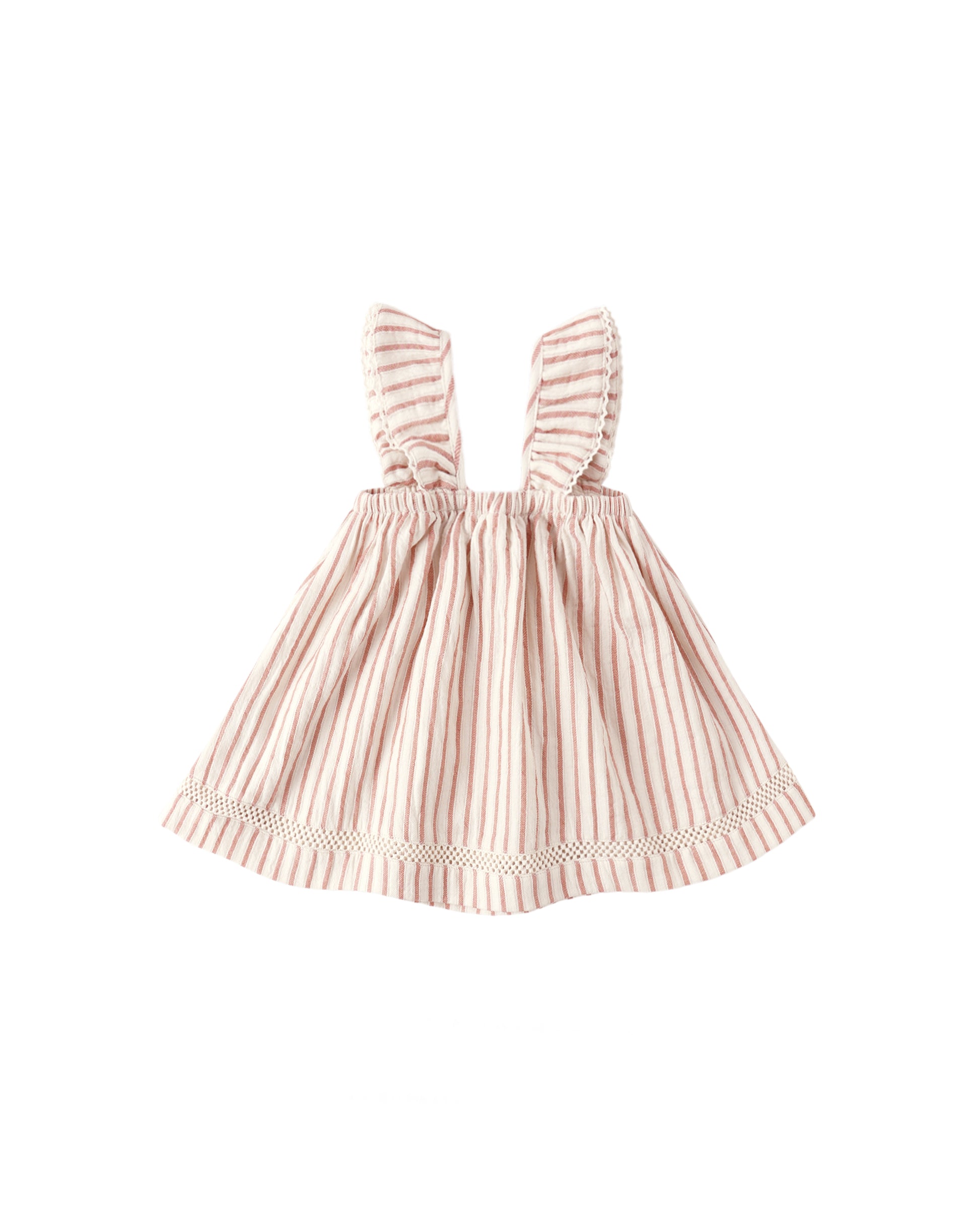 Natural vintage stripe ruffle tank dress by Quincy Mae with soft fabric and playful ruffle details, perfect for casual wear.