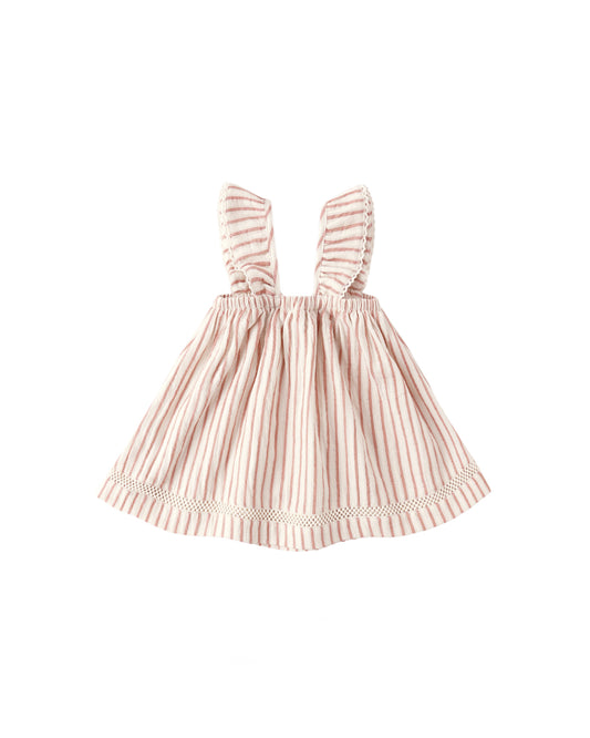 Natural vintage stripe ruffle tank dress by Quincy Mae with soft fabric and playful ruffle details, perfect for casual wear.