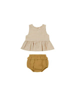 Quincy Mae - Ocre Stripe Sleeveless Peplum Set