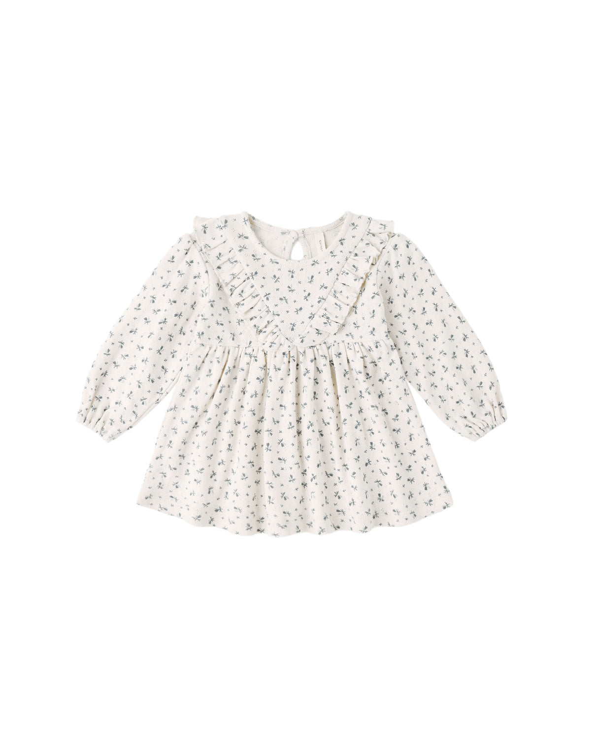 Blue Ditsy Long Sleeve Ruffle V Dress