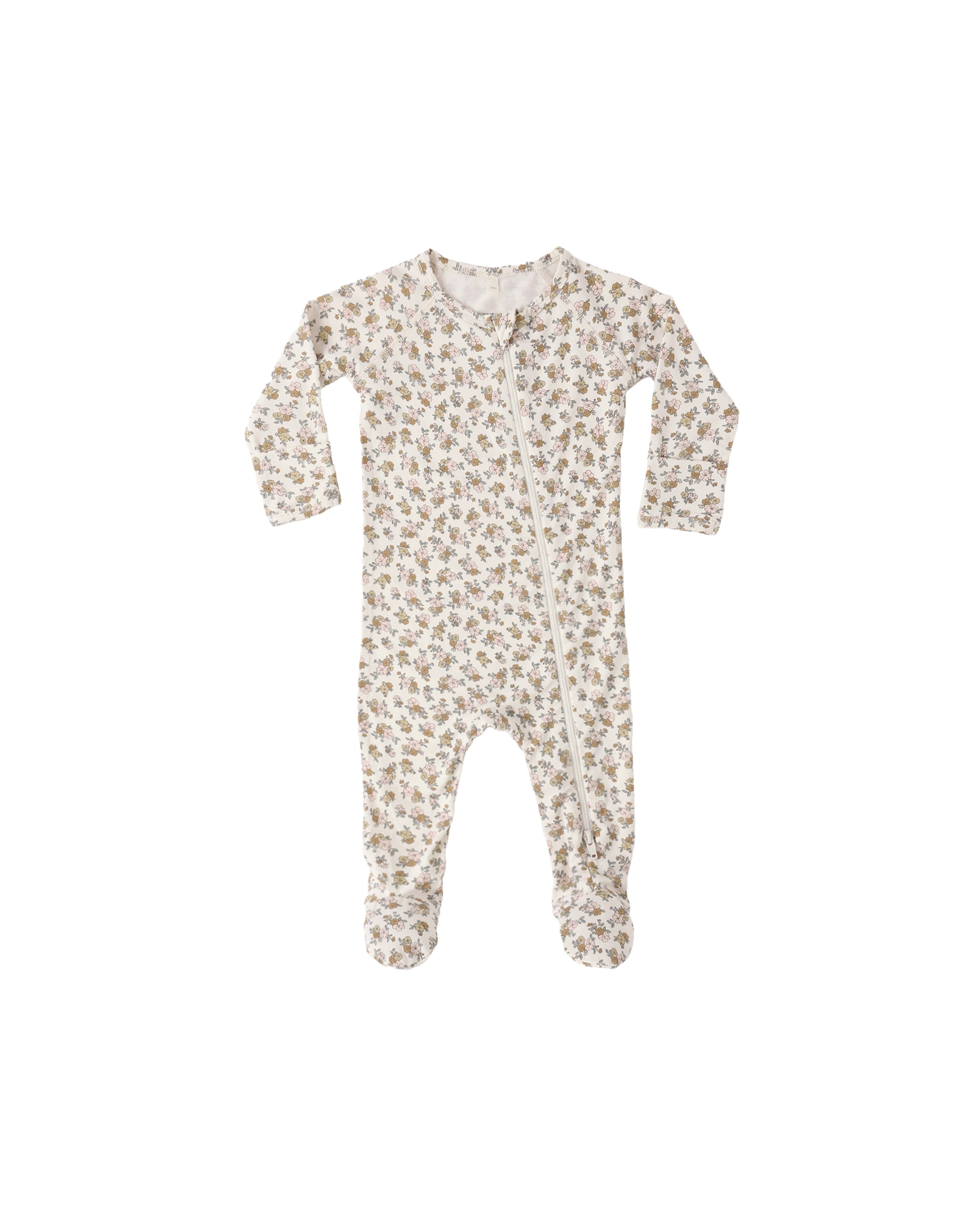 Wildflower Bamboo Zip Footie by Quincy Mae, ivory baby onesie with front zipper and long sleeves, soft bamboo fabric for comfort.