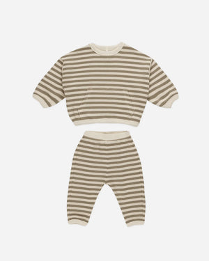 Quincy Mae - Waffle Slouch Set || Olive Stripe