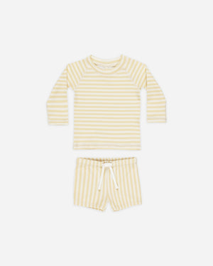 Quincy Mae -Yellow Stripe Finn Rashguard + Short Set