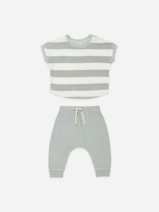 Quincy Mae - Sky Stripe Terry Tee + Pant Set
