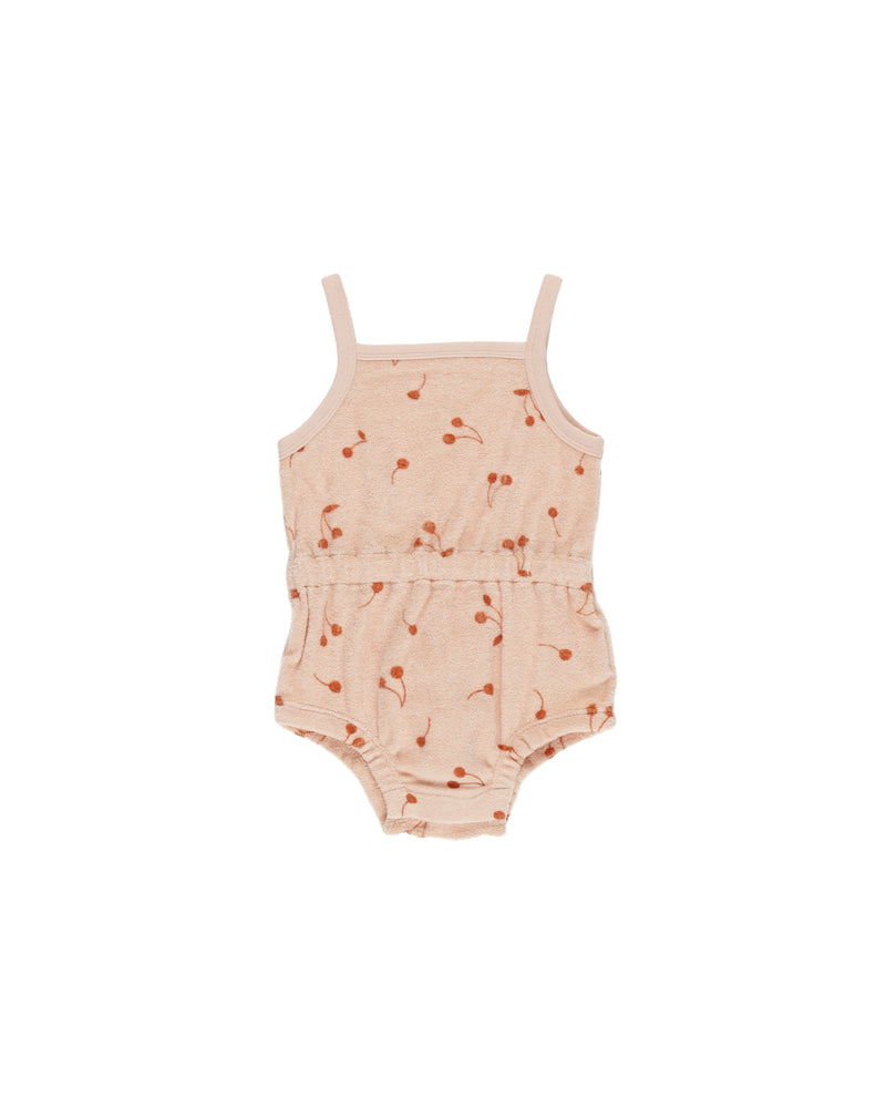 Quincy Mae - Cherries Terry Cinch Romper