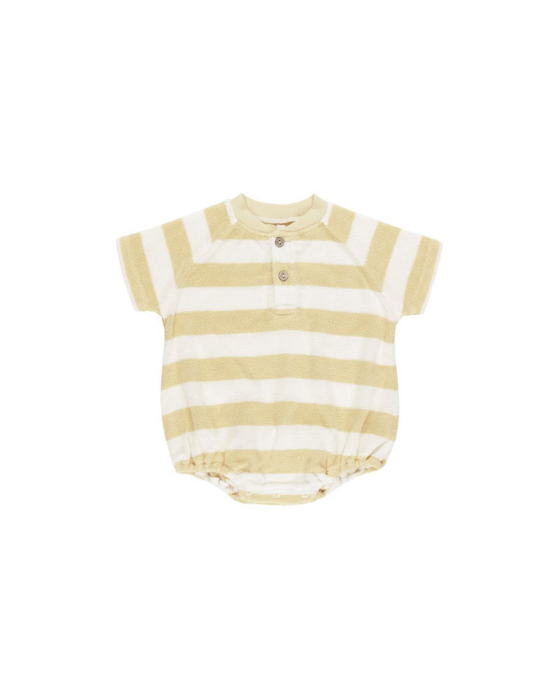 Quincy Mae - Yellow stripe Terry Henley Romper