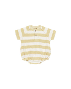 Quincy Mae - Yellow stripe Terry Henley Romper