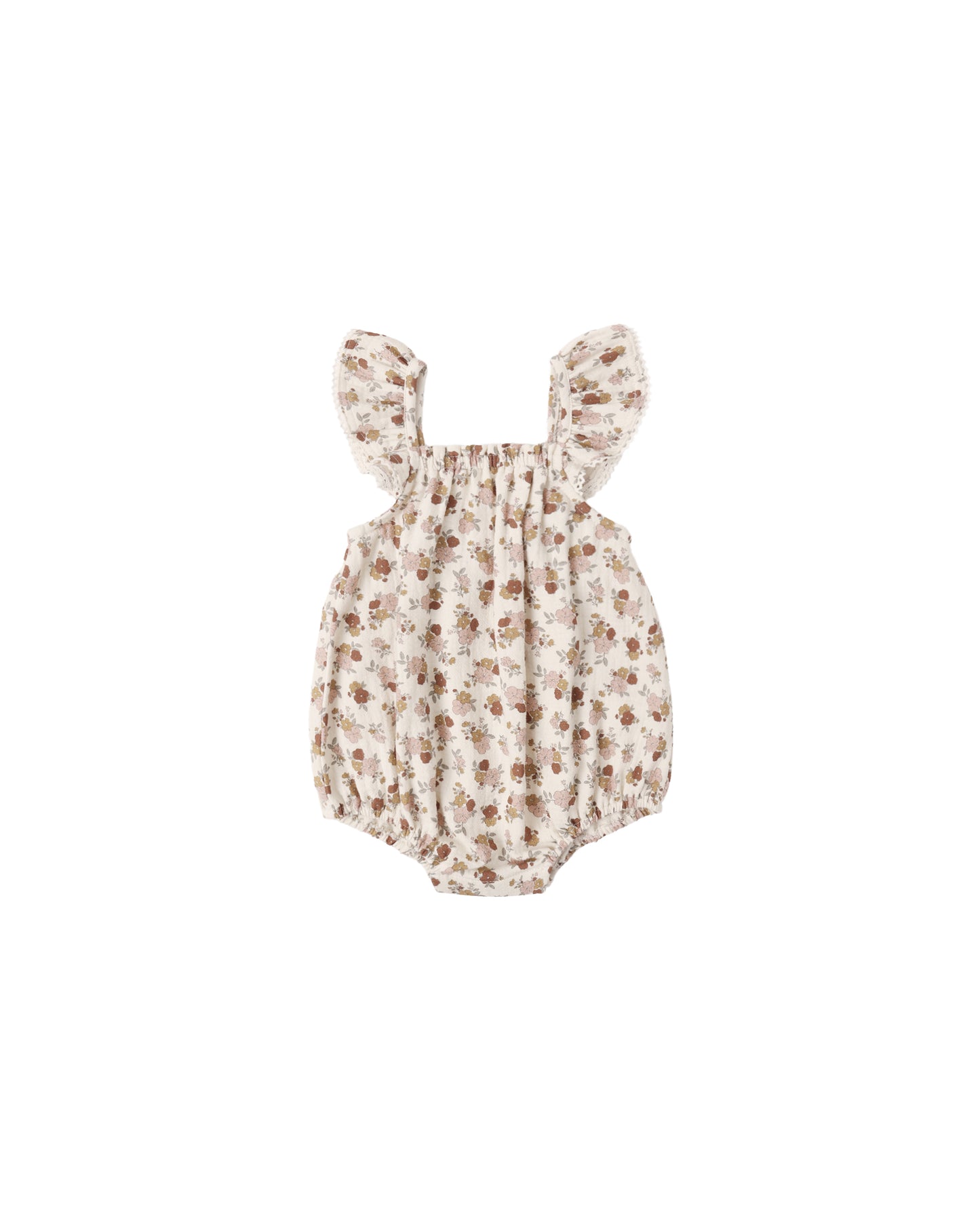 Natural-colored Bloom Bonnie romper for babies by Quincy Mae, featuring soft fabric and comfortable fit.