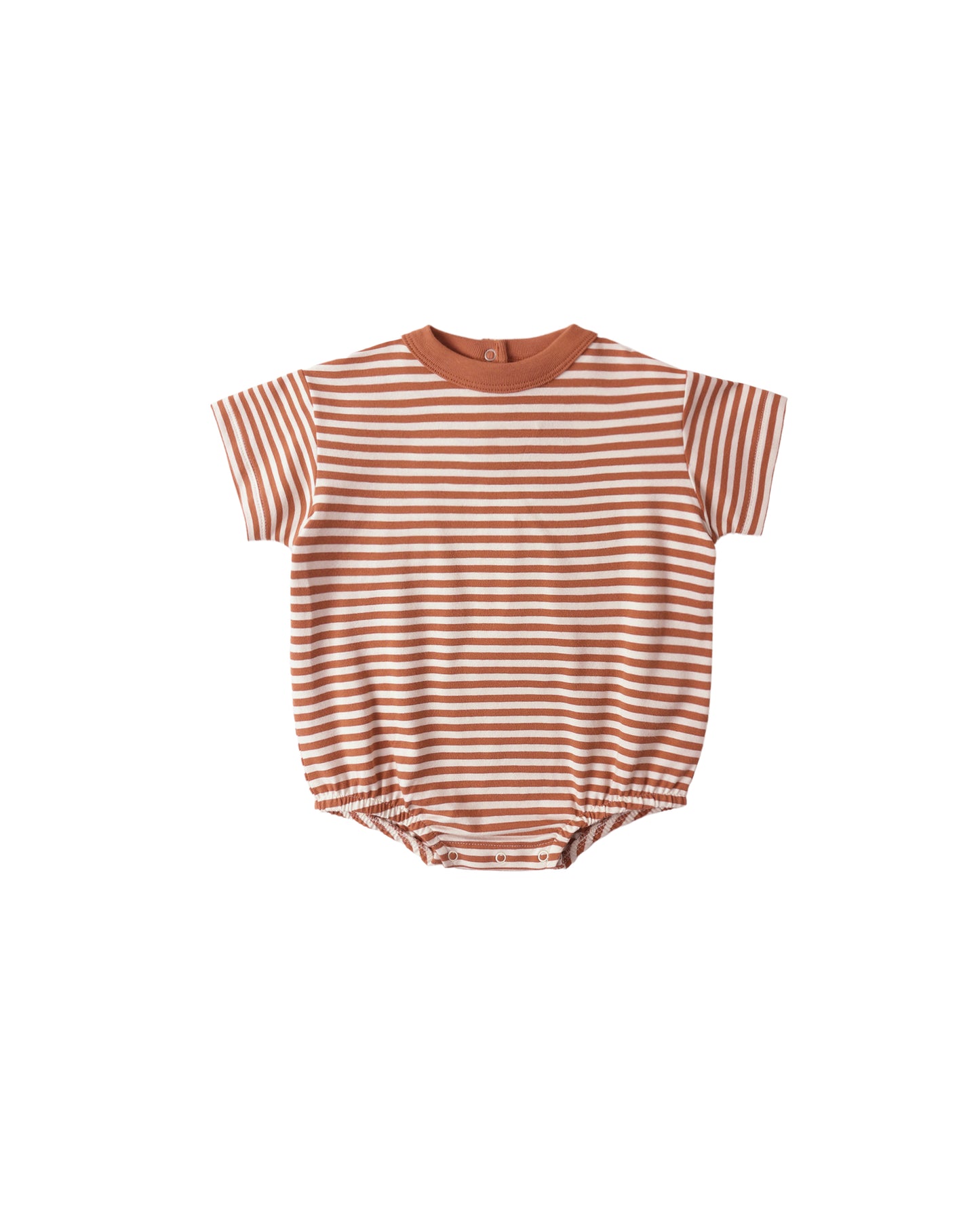 Quincy Mae Poppy Stripe Relaxed Bubble Romper for babies, featuring colorful striped fabric and a comfortable, relaxed fit.